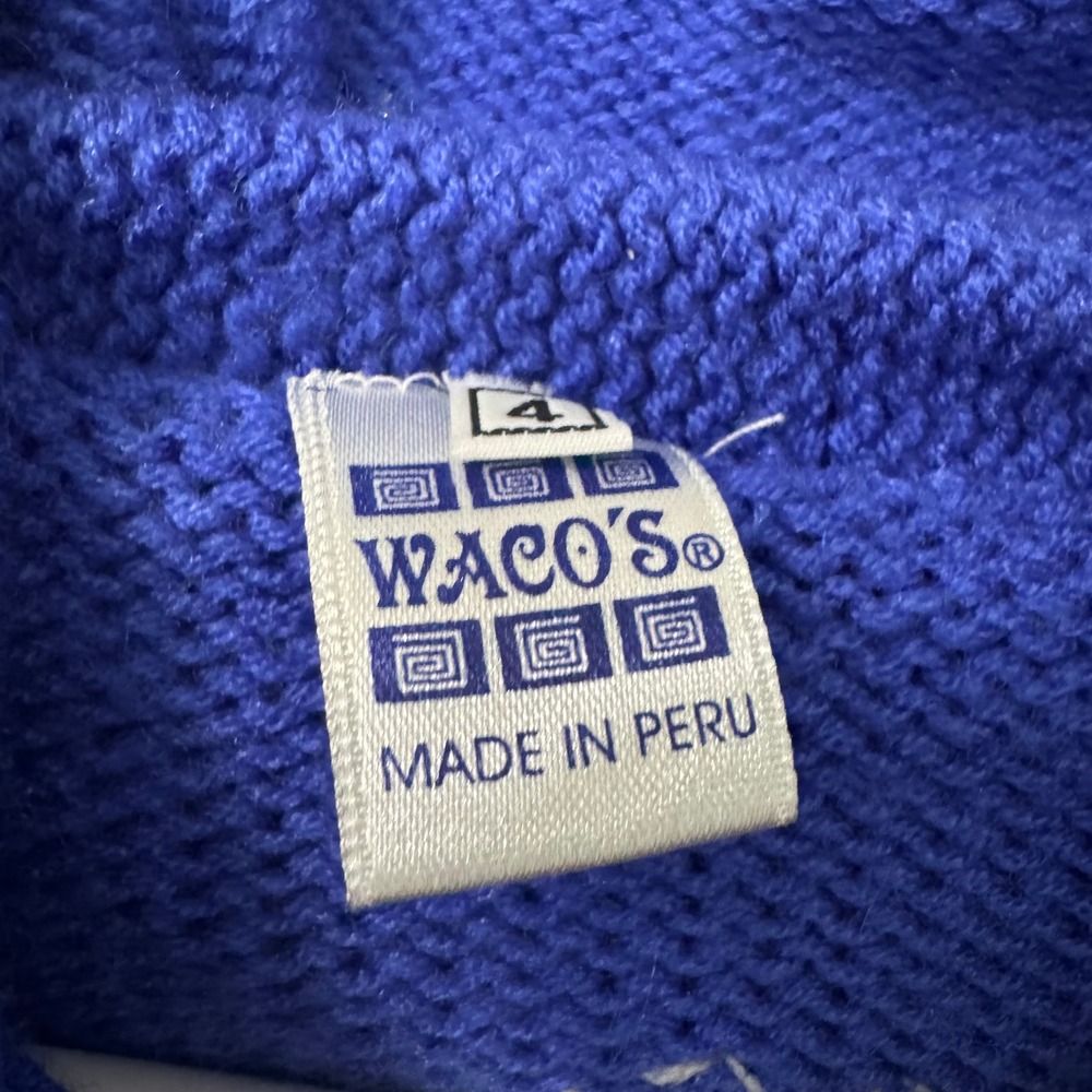Waco's Kids Cotton Hooded Zip Sweater Size 4 Purple Hand Knit Landscape Boho - Picture 2 of 4